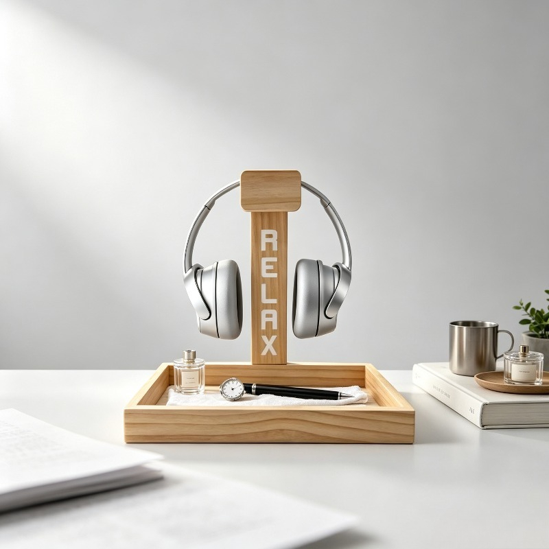 Gaming Accessories Organizer - Drewniany stojak na słuchawki gamingowe, organizer
